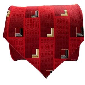 Alexander Julian Silk Tie Handmade Woven Tipped Bar Tac Tie Loop Red Geo 60x3.75